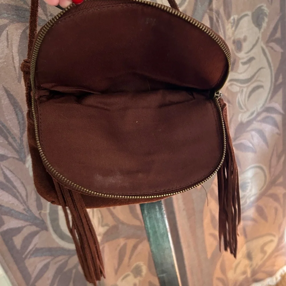 Genuine Suede Leather Crossbody Suede Tassel Bag Brown 2 Zip Festival Bag - Picture 9 of 16